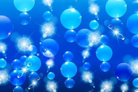 bubbles with reflections on blue backgroundの写真素材