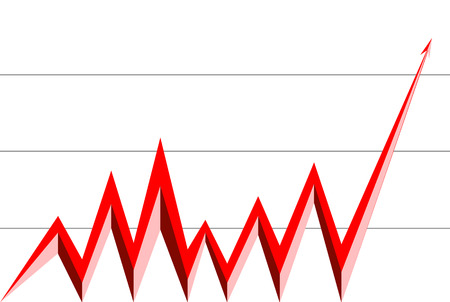 red arrow graph goes up on a white backgroundの写真素材
