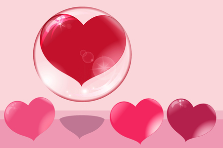a loving red heart flies up in a bubble, other hearts remain on the ground, a soap bubbleの写真素材