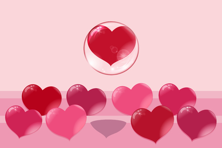 a loving red heart flies up in a bubble, other hearts remain on the ground, a soap bubbleの写真素材