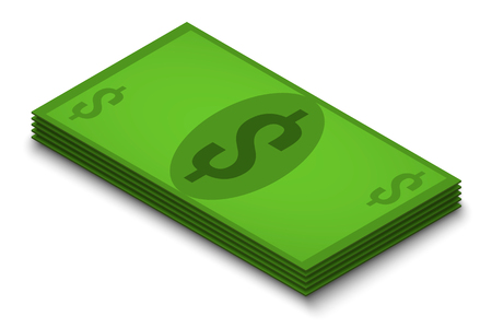 pack of dollars bills on a white background, isolate, isometryの写真素材