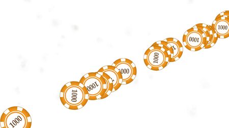 casino chips fly apart from the explosion to the sides, on a white backgroundの写真素材