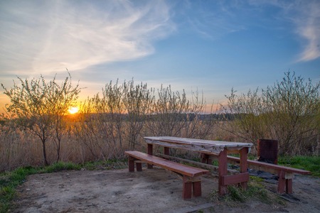 Camping outside the city, relax in beautiful placesの写真素材