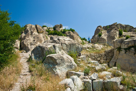 The ancient Thracian city of Perperikon is located in the Eastern Rhodopes, Bulgaria, on a 470 m high rocky hill, which is thought to have been a sacred place. Perperikon is the largest megalith ensemble in the Balkans.の写真素材