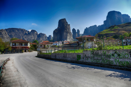 The Kastraki settlement at the foot of the rock formations Meteora Greece.の写真素材