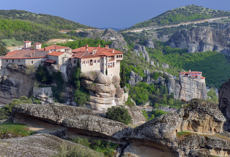 Greece, Meteora - a natural phenomenon of rocks resembling stone columns reaching 400 meters. At the...