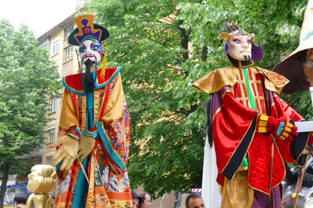 Gabrovo, Bulgaria May 19, 2018. Traditional Carnival of Humor and Satire. Street art. A march of humorous models, masks and costumes.のeditorial素材
