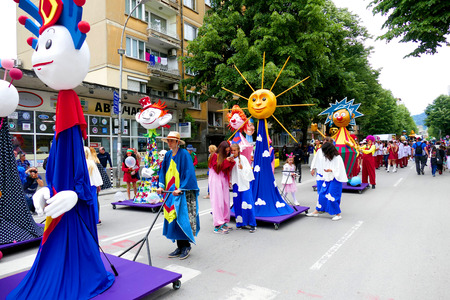Gabrovo, Bulgaria May 19, 2018. Traditional Carnival of Humor and Satire. Street art. A march of humorous models, masks and costumes.のeditorial素材