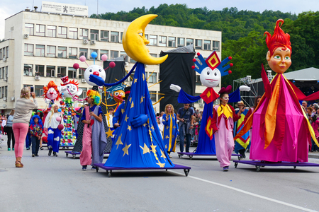Gabrovo, Bulgaria May 19, 2018. Traditional Carnival of Humor and Satire. Street art. A march of humorous models, masks and costumes.のeditorial素材