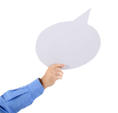 Arm holding a speech bubble