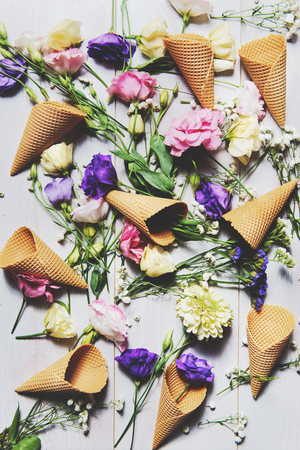 Flowers in an Ice cream coneの写真素材