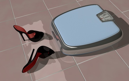 A personal weight scale with high heel mulesの写真素材