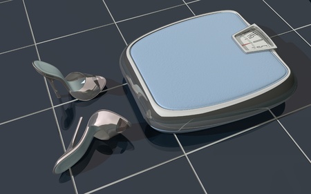 A personal weight scale with high heel mulesの写真素材