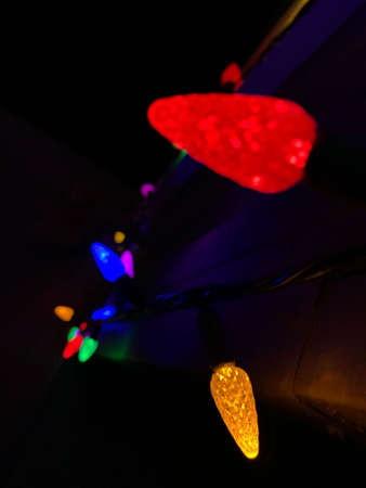 Multicolored String of Hanging Christmas Lightsの写真素材