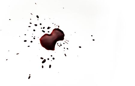 Blood on a white background. Drops and splashes of blood on a white background.の写真素材