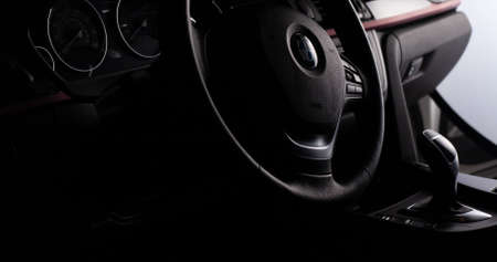 Zaporizhia, Ukraine, March 8, 2020. Black interior of the BMW 328i.のeditorial素材