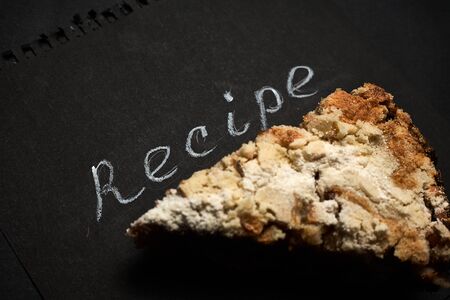 Homemade pie recipe blank template banner with piece of cake.の写真素材