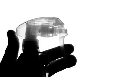 Transparent plastic spray nozzle, isolated on a white background.の写真素材
