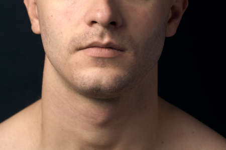 Shaved male chin close-up.の写真素材