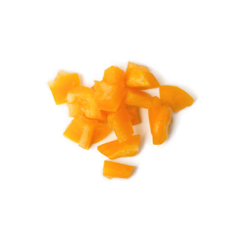 Chopped orange bell pepper isolated on a white background.の写真素材