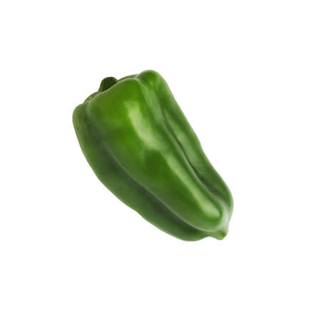 Green bell pepper (sweet, capsicum, paprika) isolated on white background. One whole fresh vegetable.の写真素材