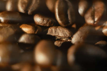 Coffee beans close up, background wallpaper. Macro photo of coffee.の写真素材