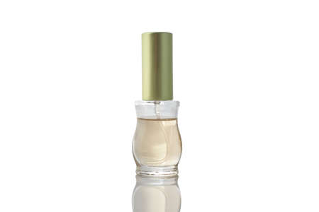 Transparent bottle with perfume isolated on white background.の写真素材