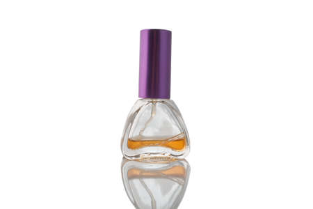 Transparent bottle with perfume isolated on white background.の写真素材