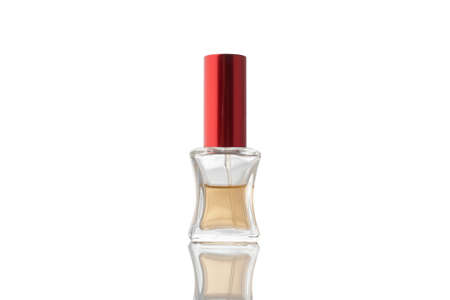 Transparent bottle with perfume isolated on white background.の写真素材