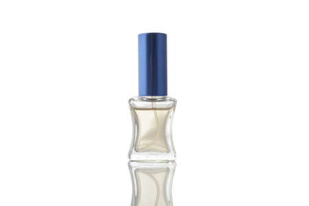 Transparent bottle with perfume isolated on white background.の写真素材