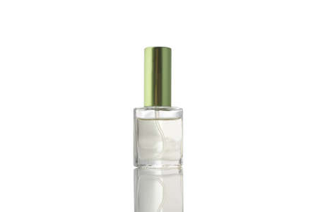 Transparent bottle with perfume isolated on white background.の写真素材