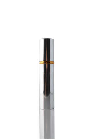 Chrome bottle with perfume isolated on white background.の写真素材