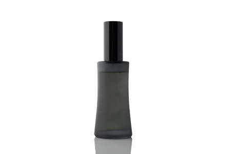 Black bottle with perfume isolated on white background.の写真素材
