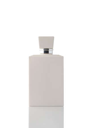 White plastic bottle isolated on a clean white background, with reflection.の写真素材