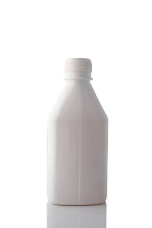 White plastic bottle isolated on a clean white background, with reflection.の写真素材