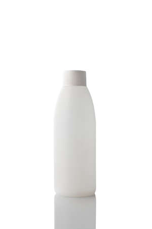 White plastic bottle isolated on a clean white background, with reflection.の写真素材