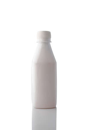 White plastic bottle isolated on a clean white background, with reflection.の写真素材