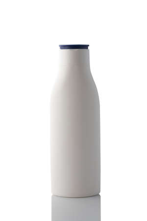 White plastic bottle shampoo or shower gel isolated on a clean white background, with reflection.の写真素材