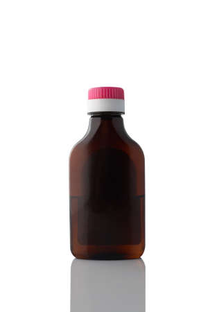 Brown color translucent bottle isolated on white background.の写真素材
