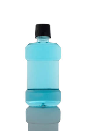 Mouthwash bottle isolated on white background.の写真素材