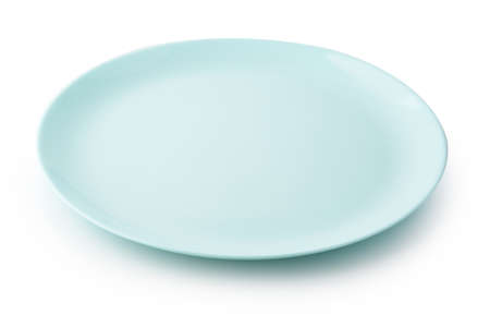 Flat empty plate isolated on white background.の写真素材