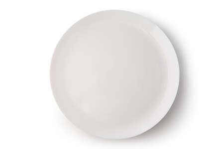 Flat empty plate isolated on white background.の写真素材