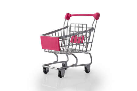 Empty supermarket shopping cart isolated on white background.の写真素材