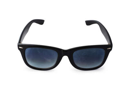 Black plastic sunglasses isolated on white background.の写真素材