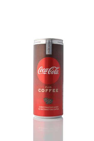 Zaporozhye, Ukraine 24 october 2020: Coca Cola can with coffee flavor isolated on white background.のeditorial素材