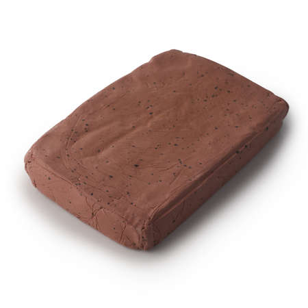 Clay brown, square piece isolated on white background.の写真素材