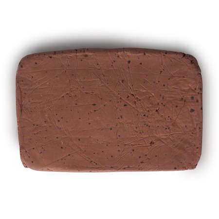 Clay brown, square piece isolated on white background.の写真素材