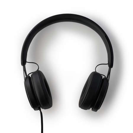 Headphones black isolated on white background.の写真素材