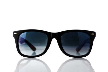 Black plastic sunglasses isolated on white background.の写真素材