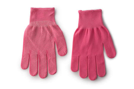 Glove pvc pink for garden isolated on white background.の写真素材